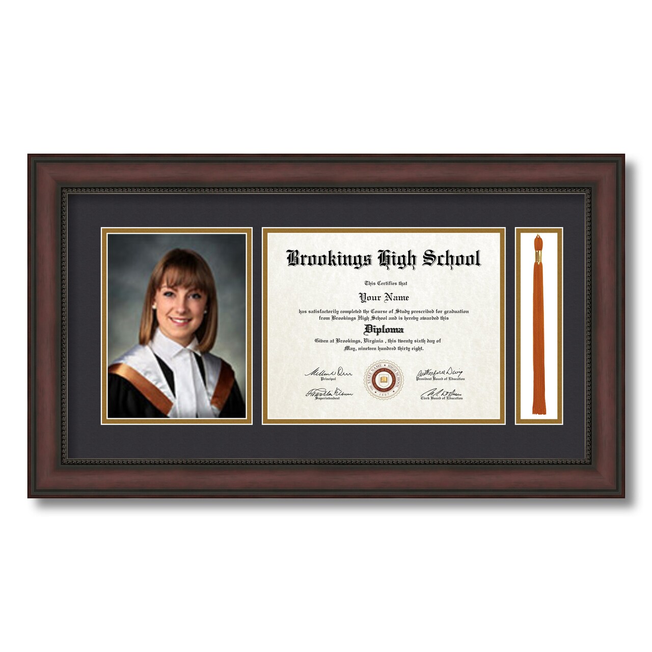 ArtToFrames 8x10 inch Diploma Frame with 6x8 Inch Image Opening and Tassel Opening - Framed with Black and Gold Mats, Comes with Regular Acrylic and Sawtooth Hanger for Wall Hanging (DIT-8x10)